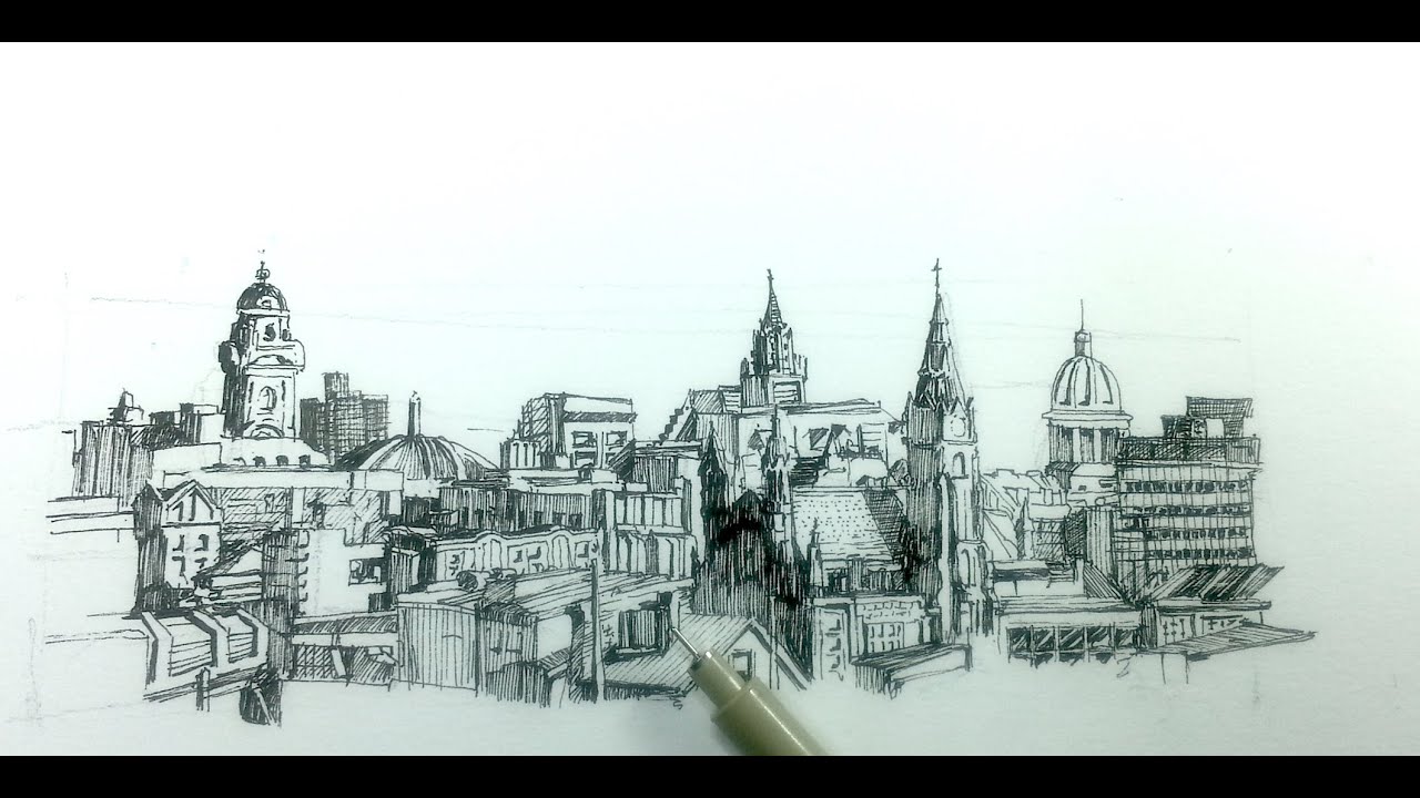 1280x720 how to draw a panoramic city skyline or cityscape with buildings - City Buildings Drawing