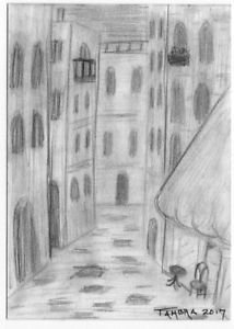 214x300 tambra old european city buildings cityscape graphite art aceo - City Buildings Drawing