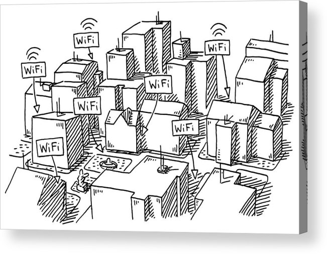 651x506 city buildings wifi spots drawing acrylic print - City Buildings Drawing