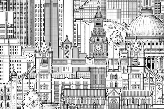 640x427 city buildings drawings coloring building drawing, london - City Buildings Drawing