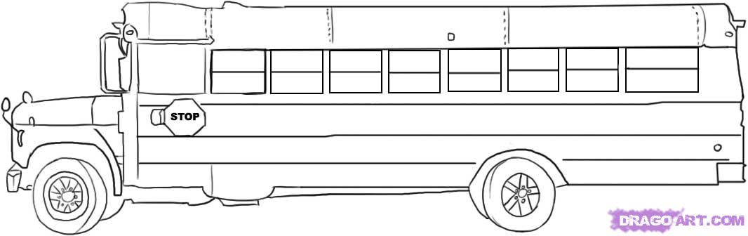 1066x336 Step How To Draw A School Bus - City Bus Drawing