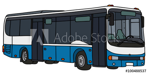 500x250 Blue And White City Bus Hand Drawing, Vector Illustration - City Bus Drawing
