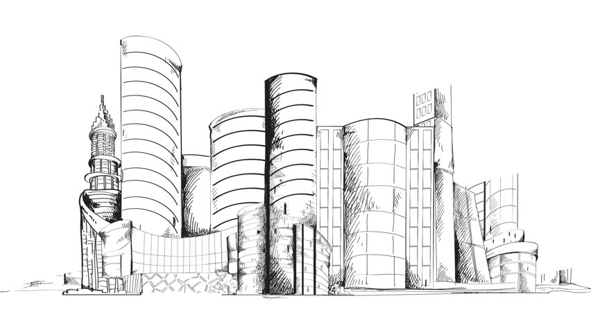 852x480 Modern Urban Sketch City Center Stock Footage Video - City Cartoon Drawing