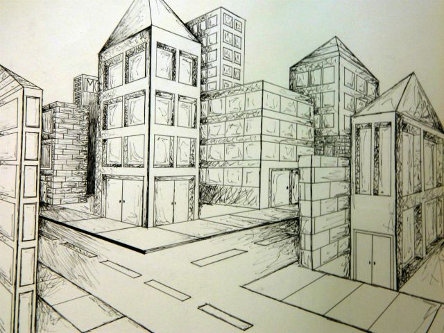 640x480 Point Perspective Cartoon Drawing Point Perspective City Art - City Cartoon Drawing