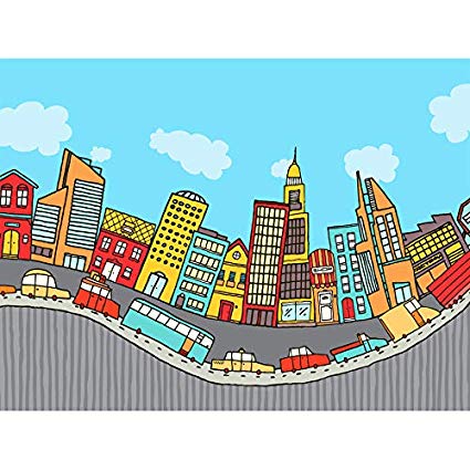 425x425 Wee Blue Coo Art Painting Drawing Bendy Cartoon City - City Cartoon Drawing