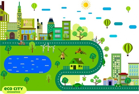 540x368 Green City Drawing Free Vector Download - City Drawing