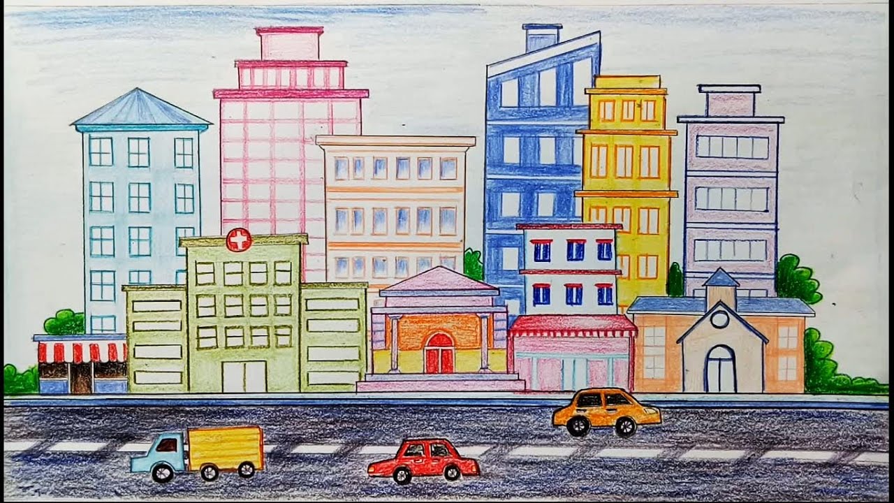 1280x720 How To Draw City Scene Step - City Drawing