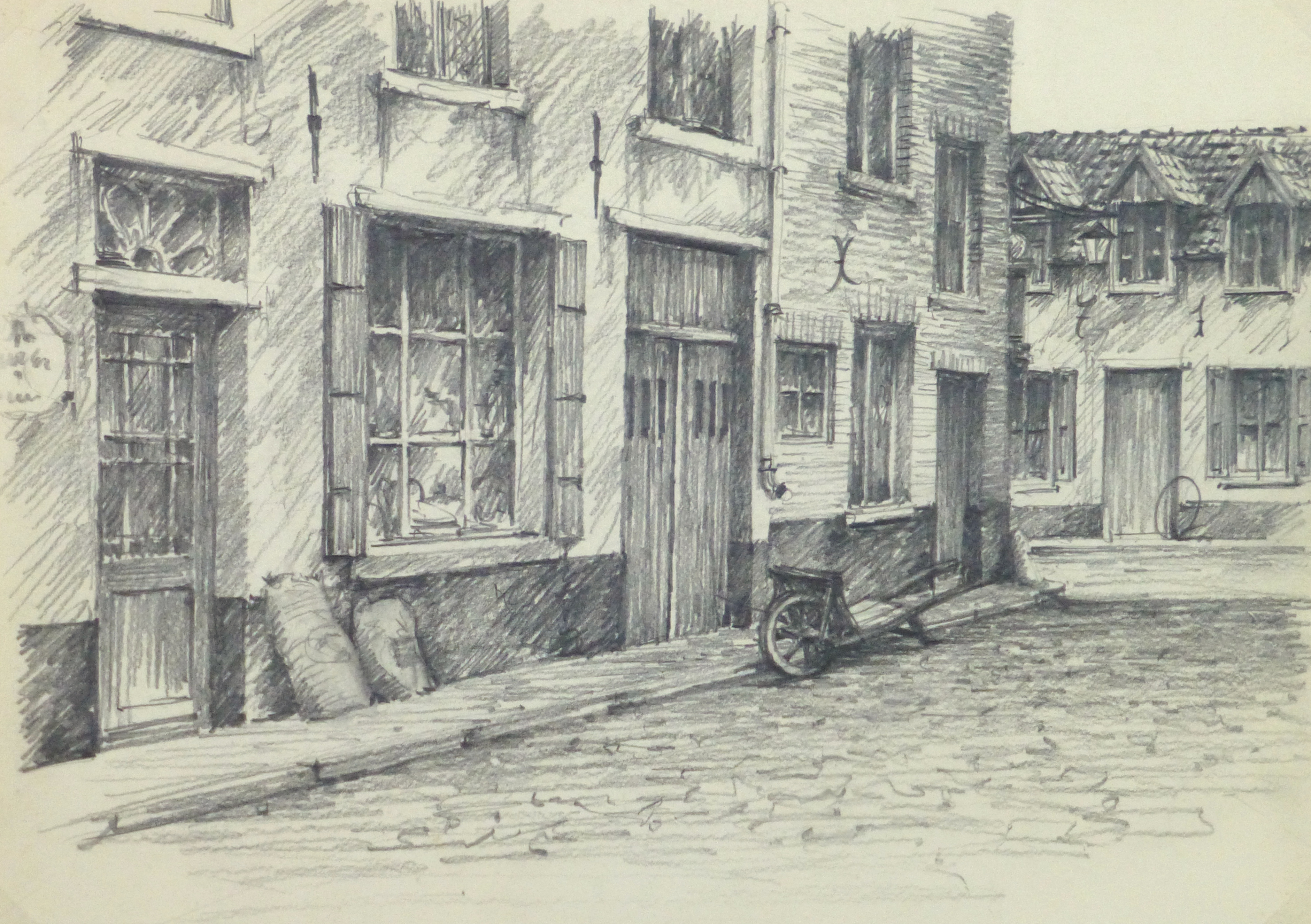 3763x2654 pencil drawing belgium city shops, circa - City Drawing