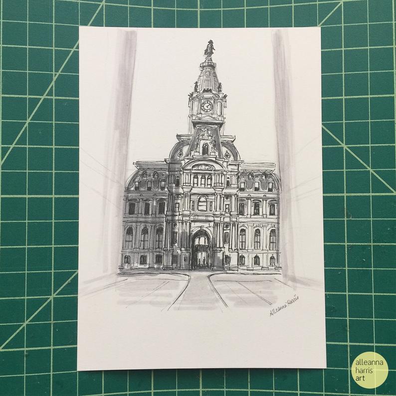 794x794 philadelphia city hall original drawing inktober drawing etsy - City Hall Drawing
