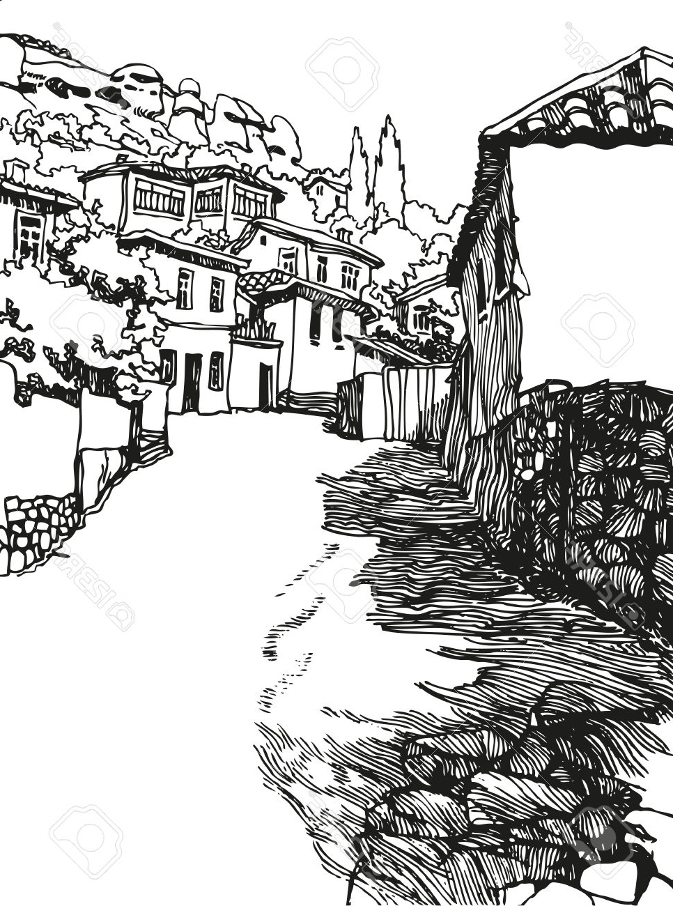 966x1300 black and white city drawing draw landscape black and white city - City Landscape Drawing