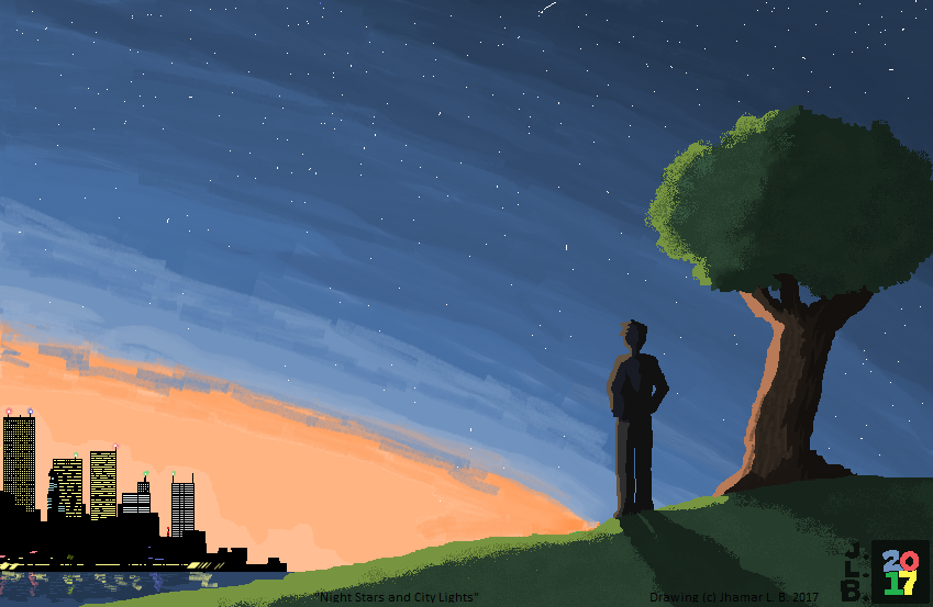 849x553 Night Stars And City Lights - City Lights Drawing