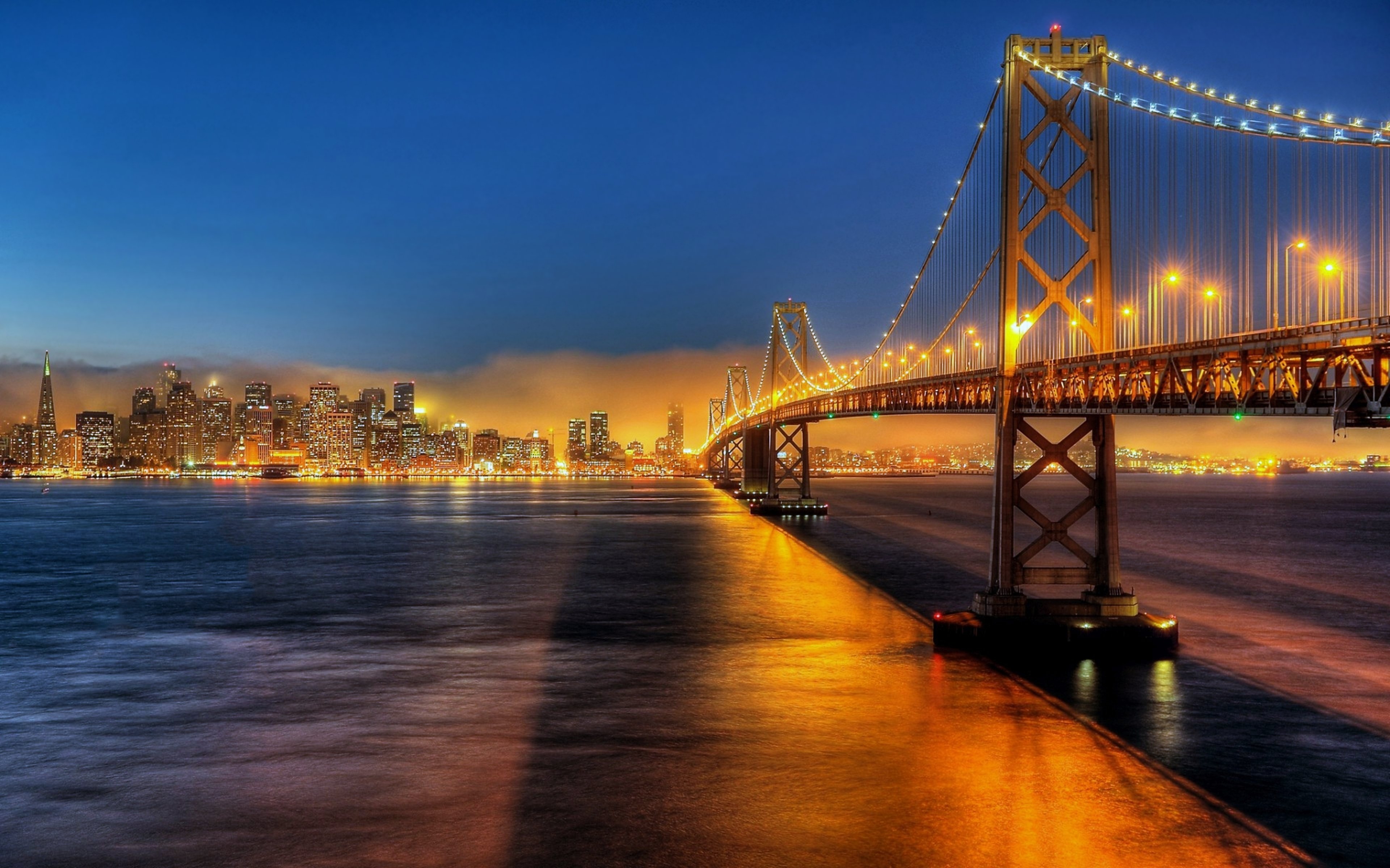 3840x2400 san francisco city usa bridge lights rivers sea drawing buildings - City Lights Drawing