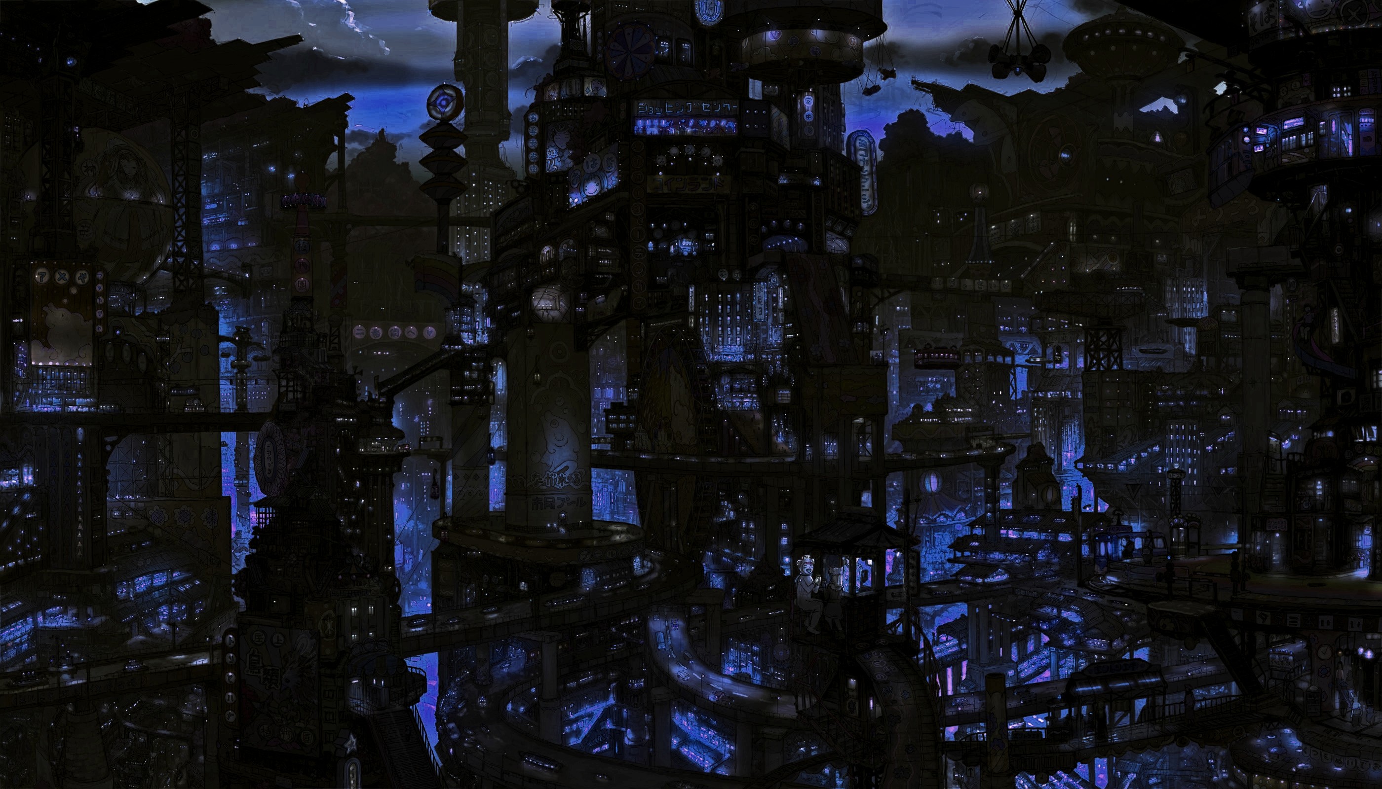 2800x1600 Wallpaper Dark City, Lights, Drawing, Cityscape, Night - City Lights Drawing