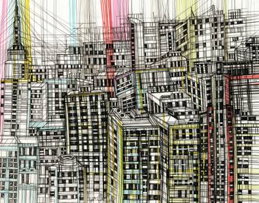 375x294 City Lights Drawing - City Lights Drawing