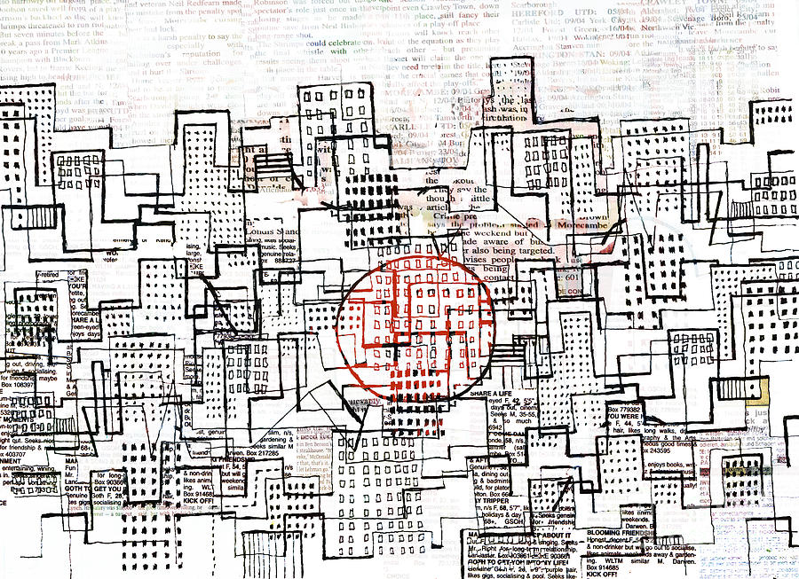 900x653 City Lines Ii Drawing - City Line Drawing