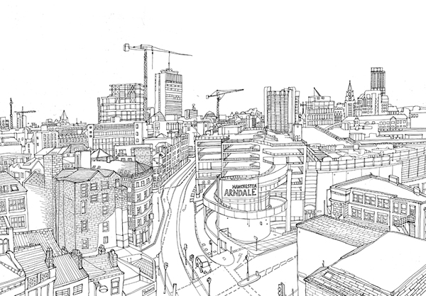 600x418 Manchester City Centre On Behance - City Line Drawing