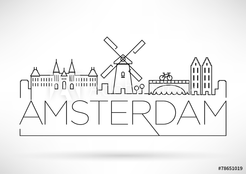 1000x707 photo art print amsterdam city line silhouette typographic - City Line Drawing
