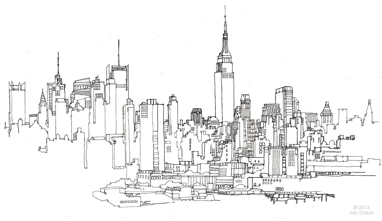 1280x741 Line Drawing, Pen And Ink - City Line Drawing