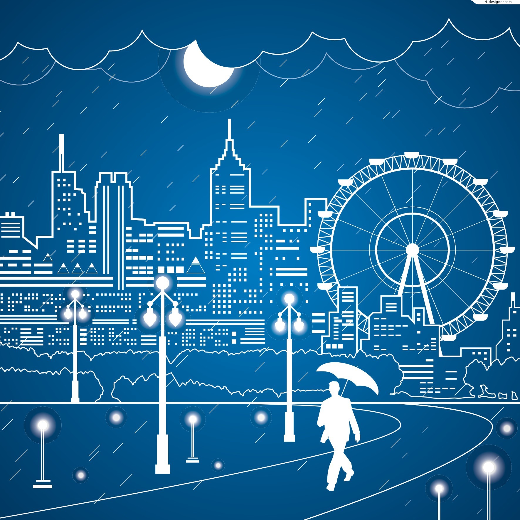 1771x1771 designer city line drawing ferris wheel - City Line Drawing