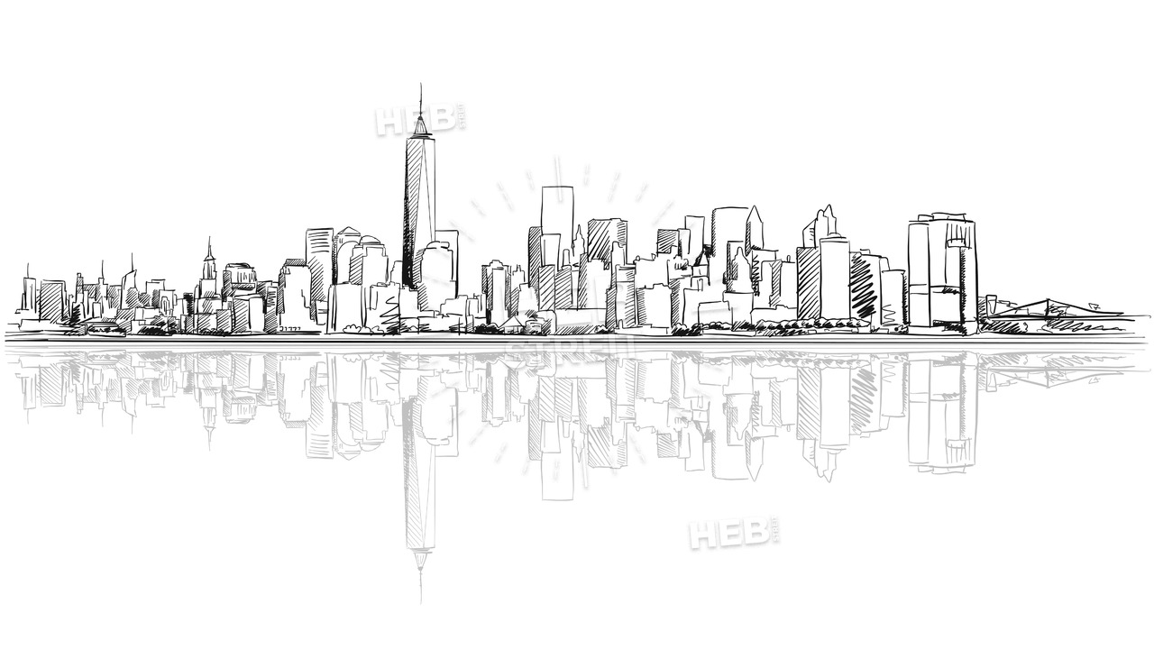 1280x720 new york city outline sketch with refection hebstreits sketches - City Outline Drawing