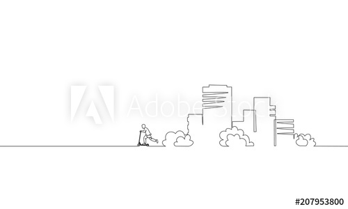 500x300 single continuous one line art city building riding scooter - City Outline Drawing