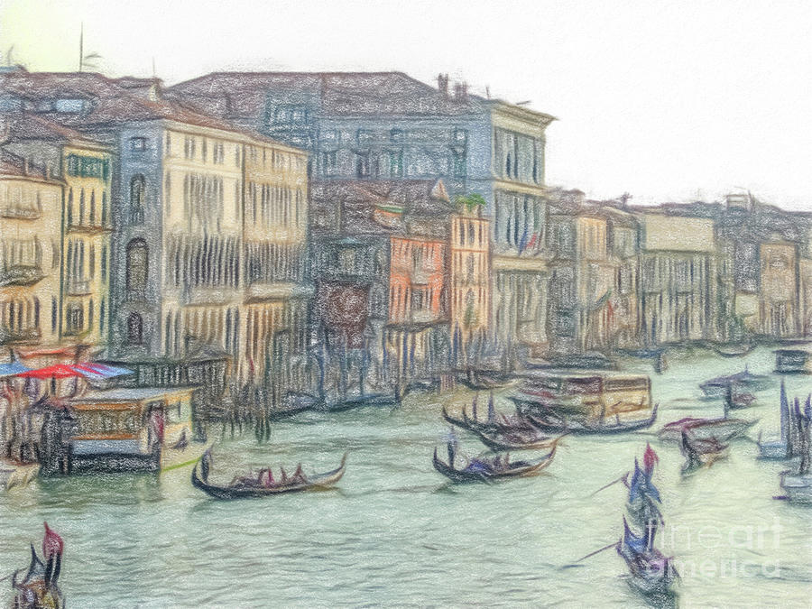 900x675 Colored Pencil Drawing The Landscape View Of Canal And City - City Pencil Drawing