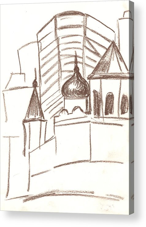 476x740 Drawing Of The City With Brown Pencil, Sketch Acrylic Print - City Pencil Drawing