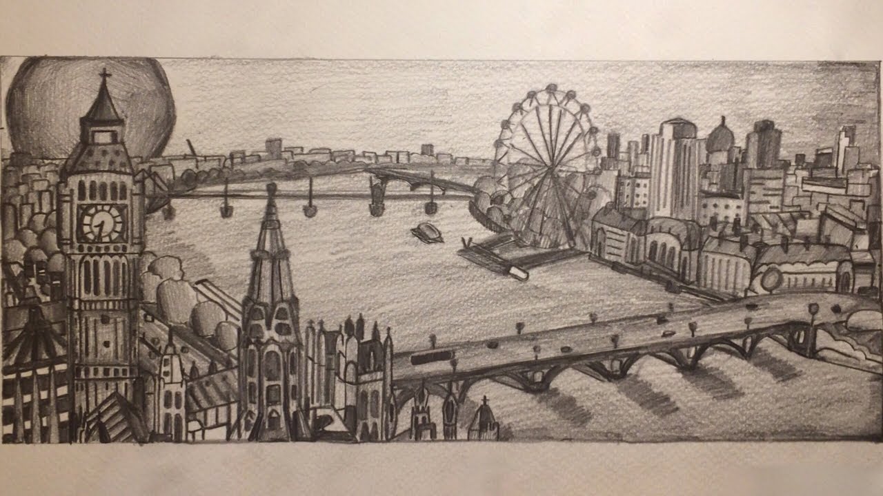1280x720 Drawing The London City Skyline With Hb Pencil - City Pencil Drawing