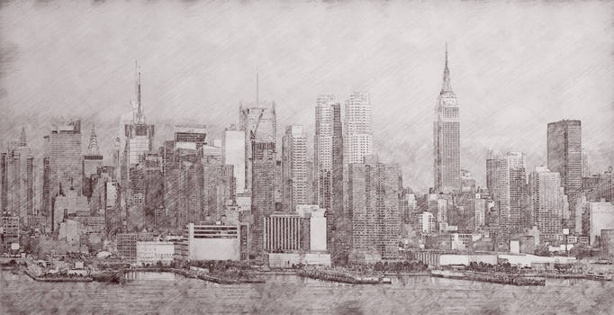 682x350 New York City Pencil Sketch - City Pencil Drawing