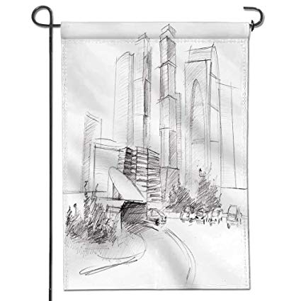 425x425 Jiahonghome Garden Flag Pencil Drawing Of A Big - City Pencil Drawing