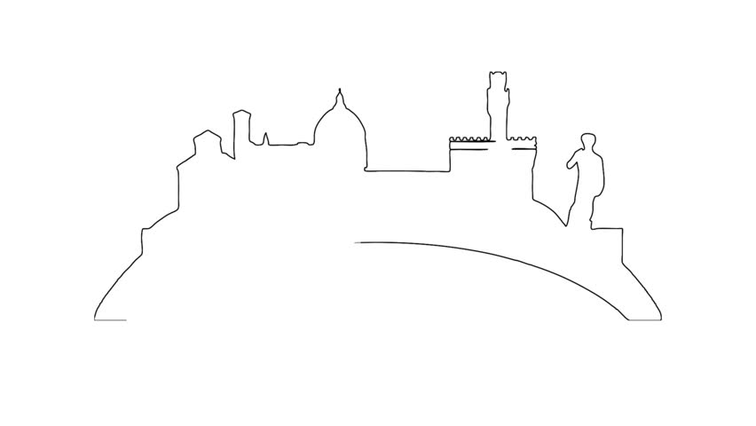 852x480 florence city view city silhouette ink drawing, animation - City Silhouette Drawing