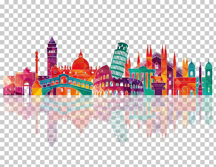 728x564 italy skyline drawing, colorful city silhouette, italy landmark - City Silhouette Drawing