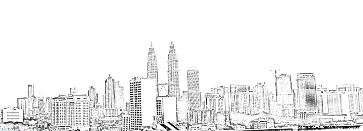 1440x523 City Drawing Silhouette For Free Download - City Silhouette Drawing