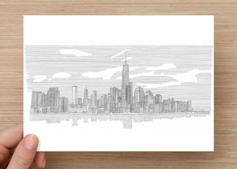 794x567 ink drawing of new york city skyline manhattan skyscraper etsy - City Skyline Drawing