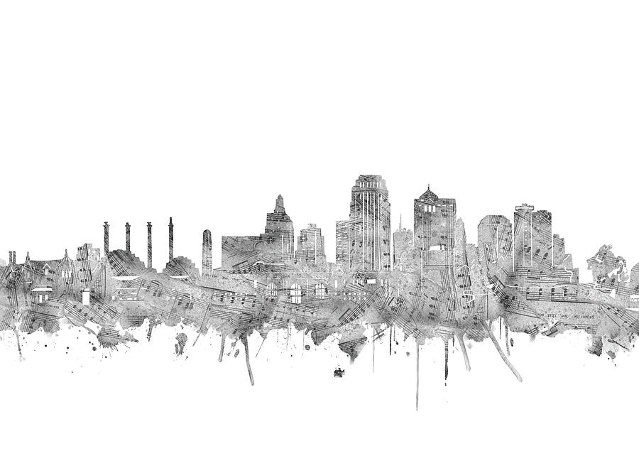 900x666 kansas city skyline music notes digital art - City Skyline Drawing