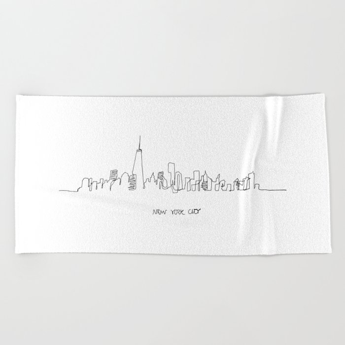 700x700 New York City Skyline Drawing Beach Towel - City Skyline Drawing