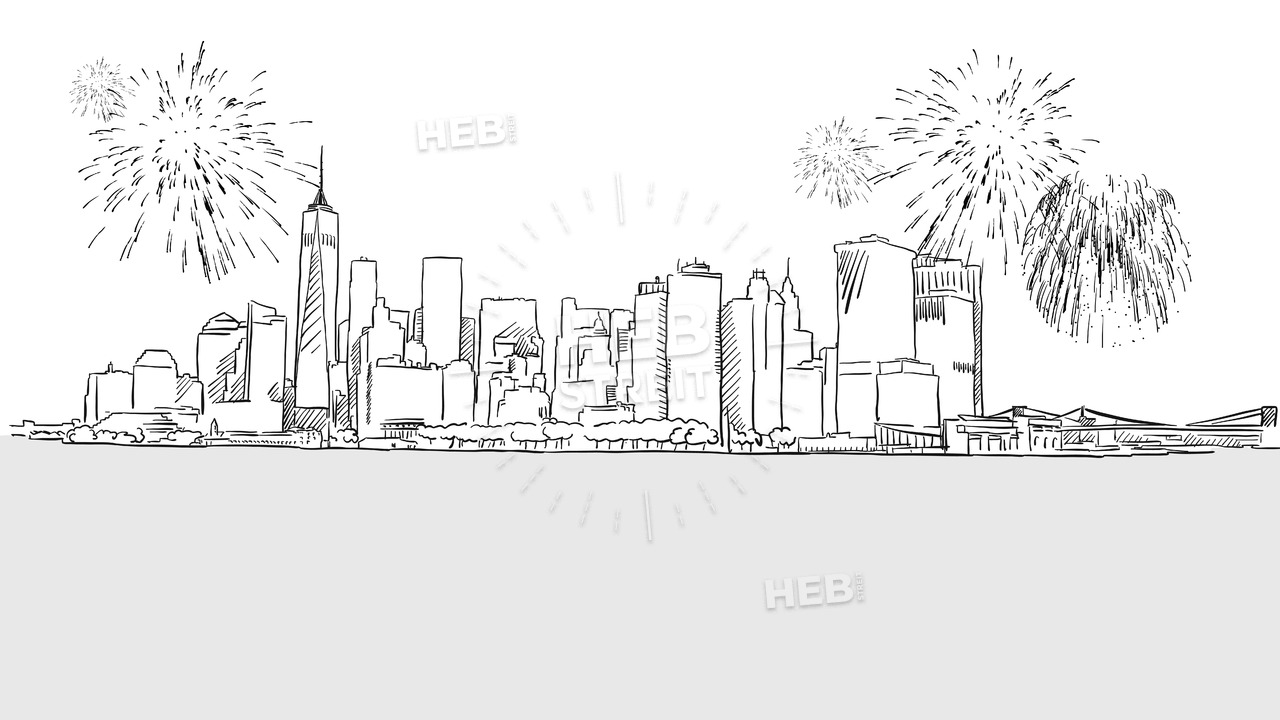 1280x720 new york city skyline firework sketch hebstreits sketches - City Skyline Drawing