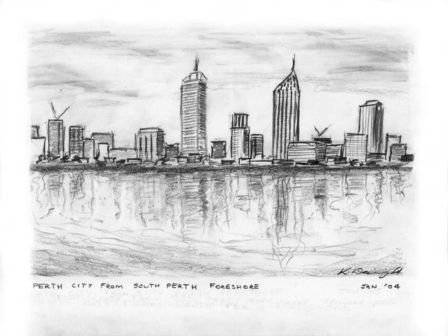 650x488 Perth City Skyline, Western Australia - City Skyline Drawing