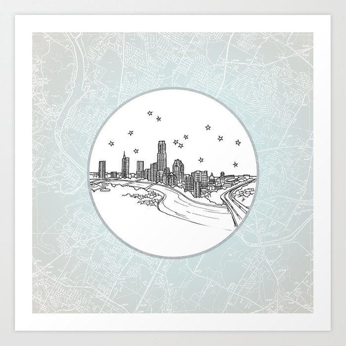 700x700 Austin, Texas City Skyline Illustration Drawing Art Print - City Skyline Drawing