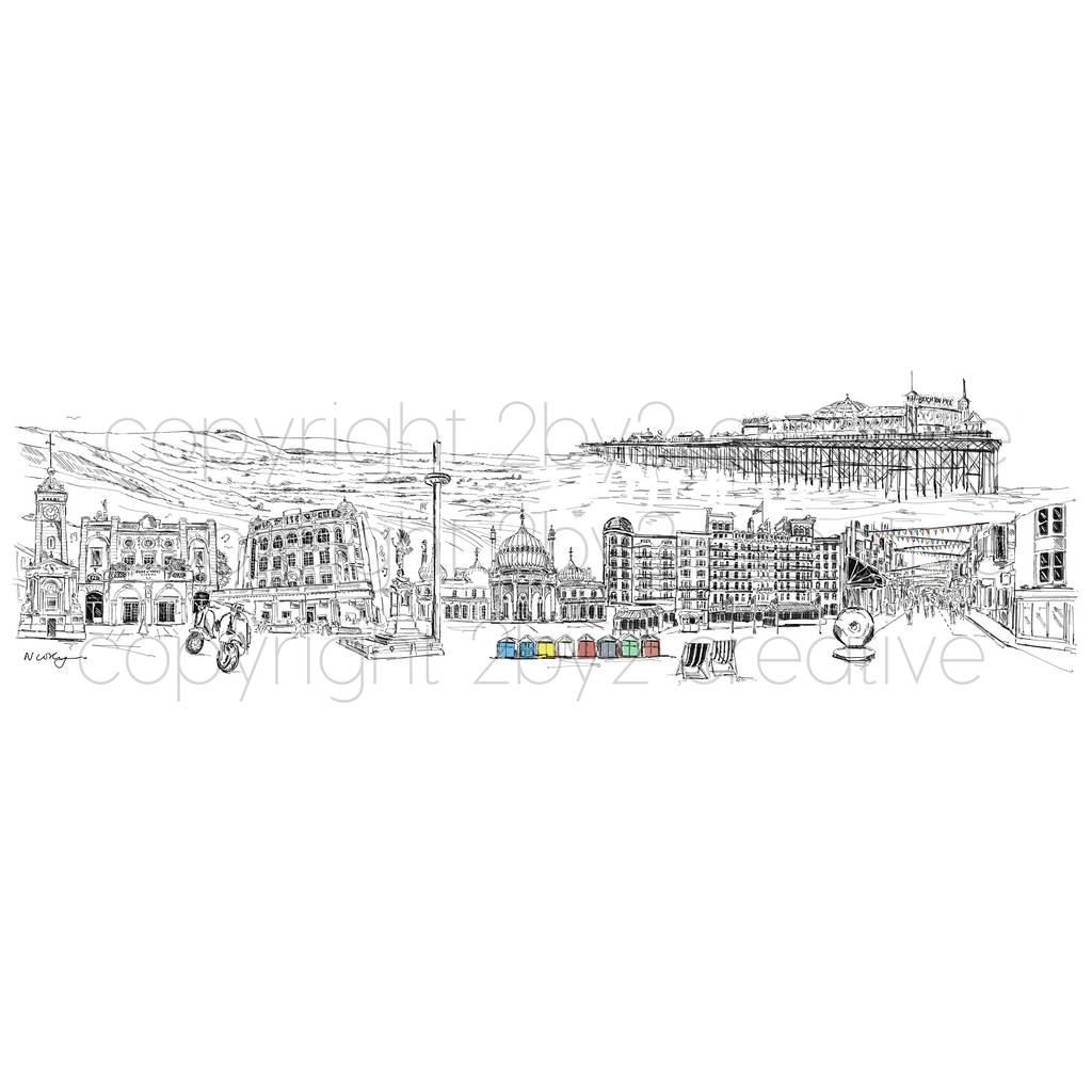 1024x1024 Brighton City Skyline Fine Art Print - City Skyline Drawing