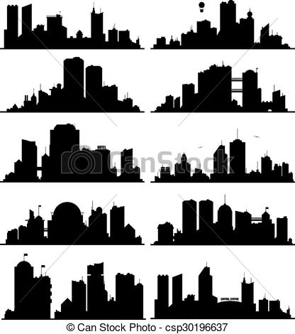 416x470 city skylines set of generic black and white big city skylines - City Skyline Drawing