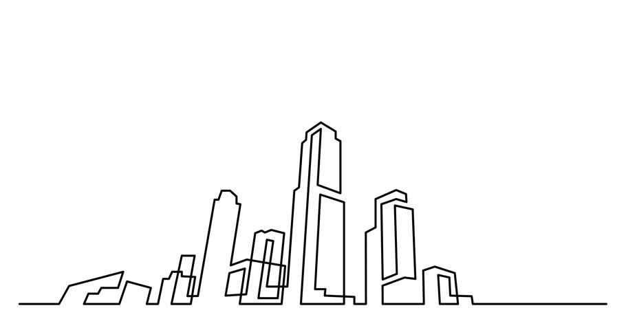 910x480 Animation Of Continuous Line Drawing Stock Footage Video - City Skyline Line Drawing