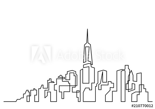500x354 Continuous Line Drawing Of Big City Skyline - City Skyline Line Drawing