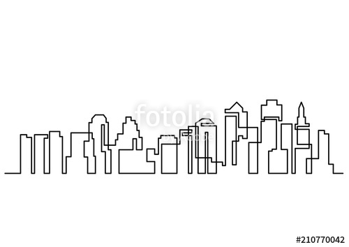 500x354 Continuous Line Drawing Of Big City Skyline Stock Image - City Skyline Line Drawing