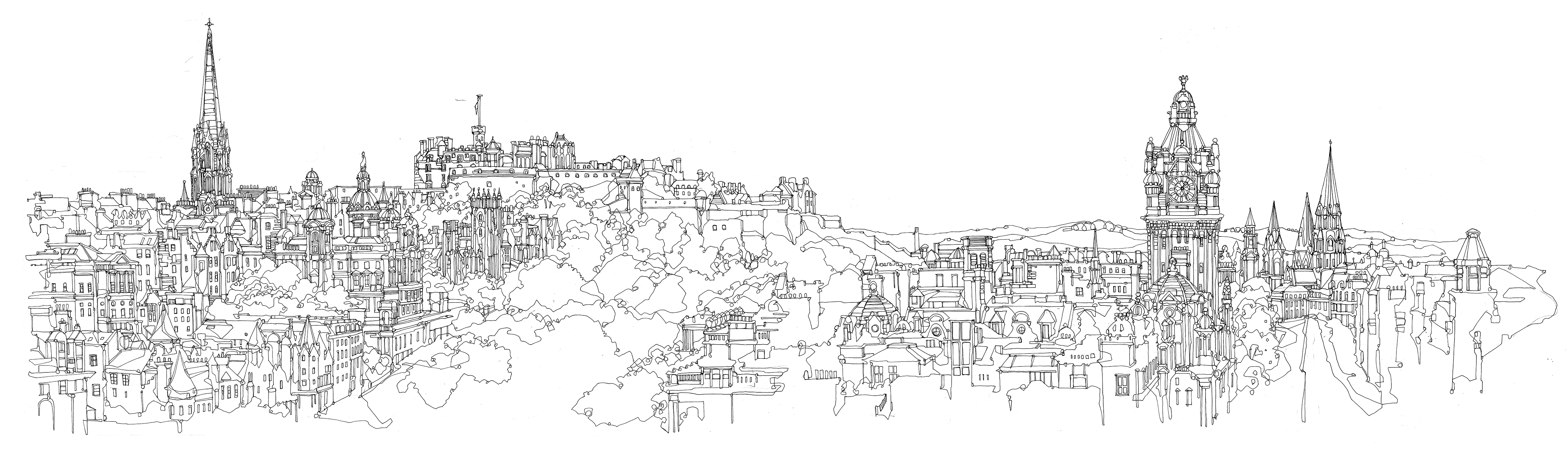 Панорамный рисунок города