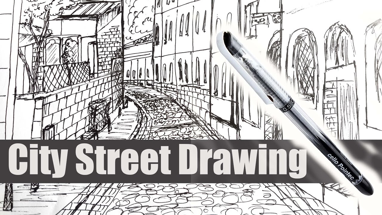 1280x720 City Street Drawing - City Street Drawing