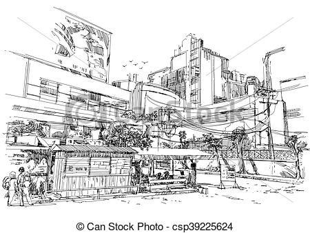 450x338 city street drawing,sketch city street digital sketch illustration - City Street Drawing