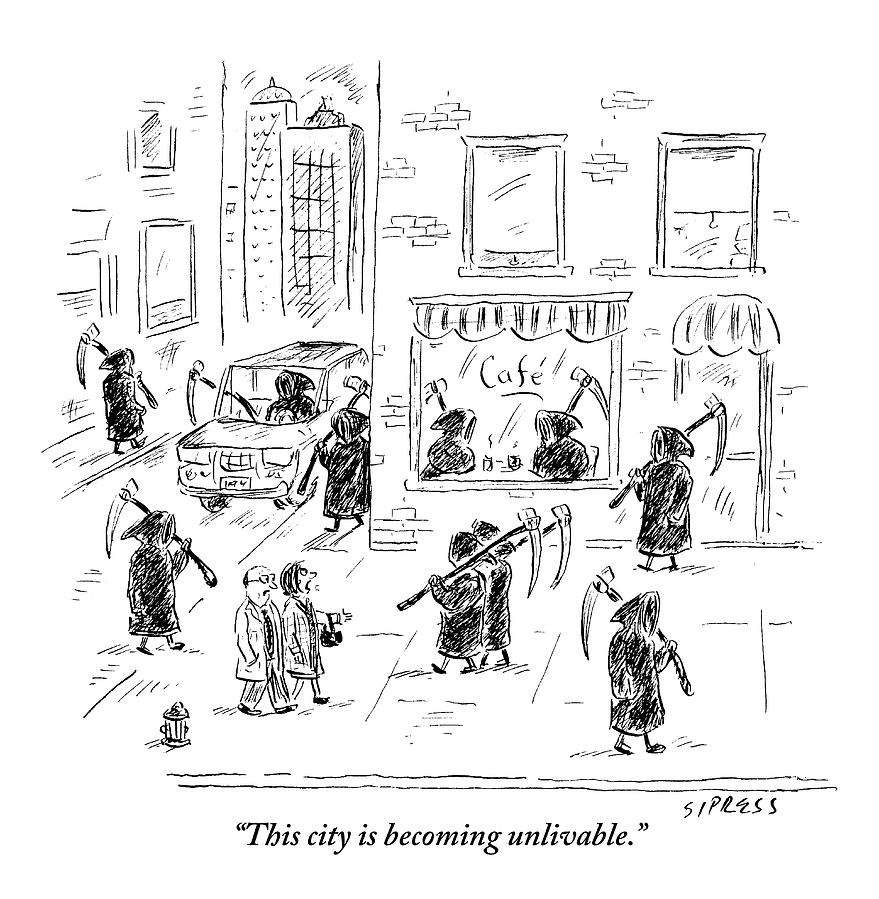 879x899 a couple walk down a city street teeming drawing - City Street Drawing