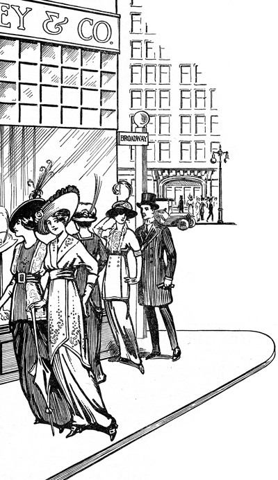 400x692 Antique New York City Street Scene Drawing - City Street Drawing