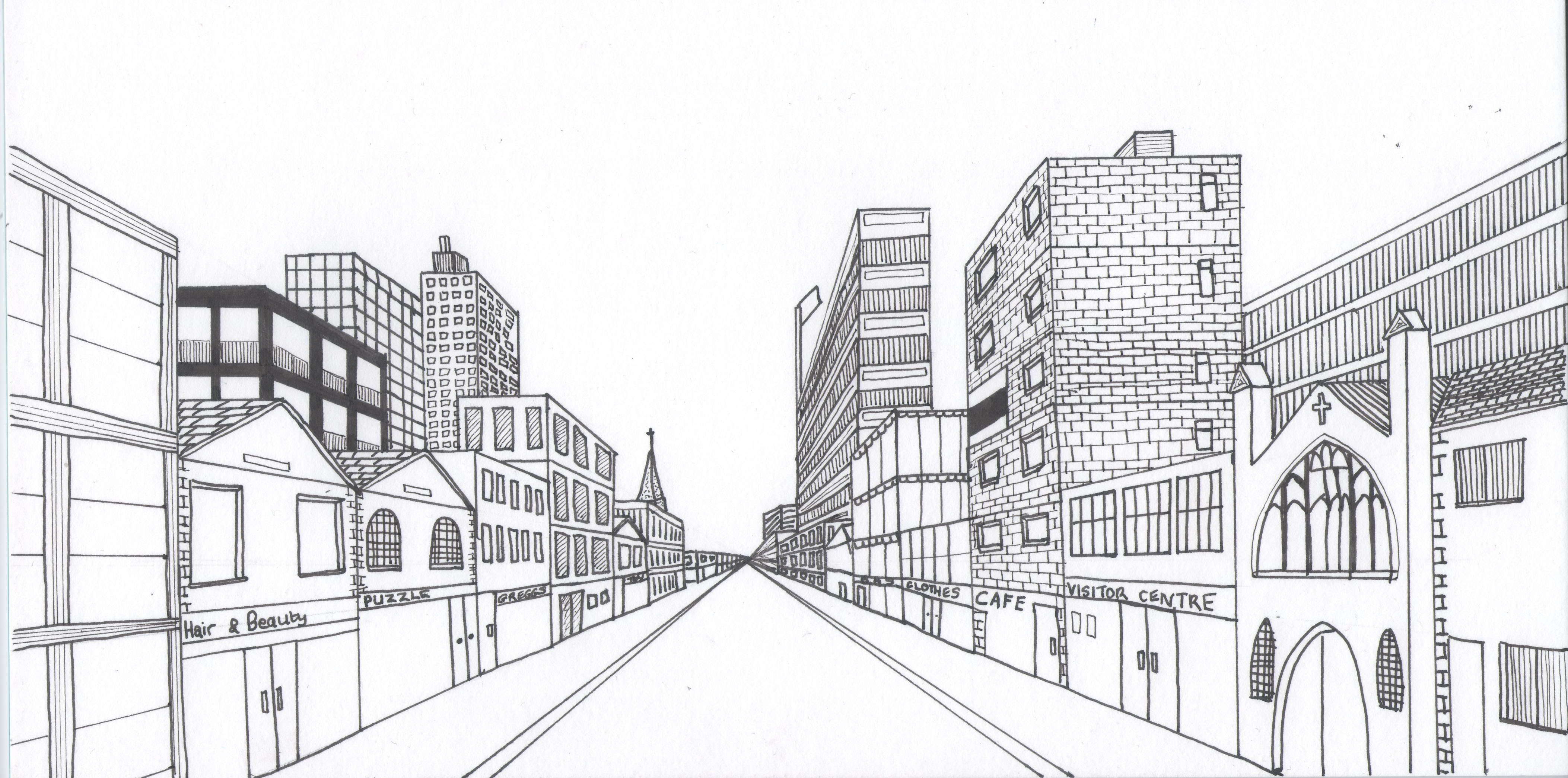 4211x2091 cityscape using one point perspective a therapeutic art journey - Cityscape Drawing